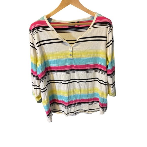 Onque Casuals Multicolor Striped V Neck Pullover Casual Top Sz 2X - Picture 1 of 9